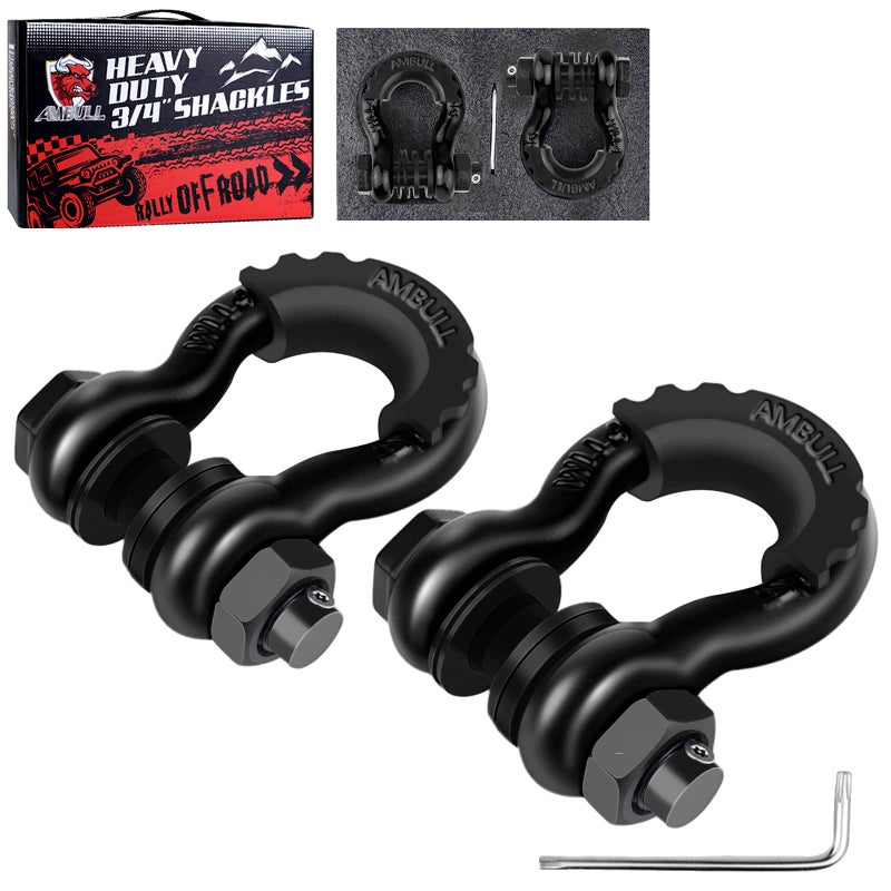 AMBULL Shackles 3/4" D Ring Shackle (2 Pack) 41,850lb Break Strength with 7/8" Pin, Anti Theft Security Screws, Isolator & Washer Kits for Use with Tow Strap Winch Truck Vehicle Recovery (Black) - Image 2